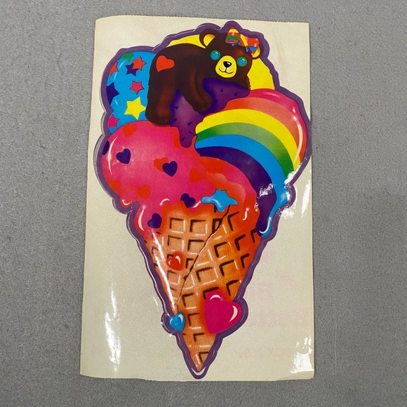 Vintage Lisa Frank Sticker Jumbo 1984 Teddy Bear Rainbow Ice Cream Cone - Picture 1 of 5